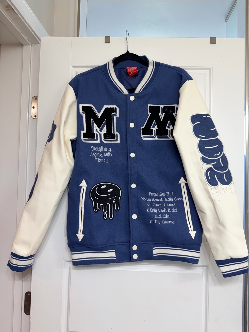 Ring of Fire Blue and Cream Varsity Bomber Jacket